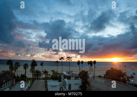Dramatic sunset over Santa Monica, CA Stock Photo