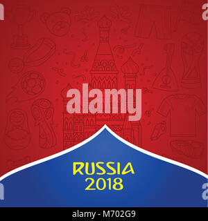 Russian 2018 world cup background with dominant red color. Doddle illustration of russian object and culture as background. Stock Photo
