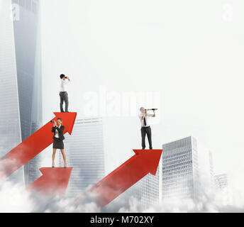 Business men on arrows statistics looking for business. 3D Rendering Stock Photo