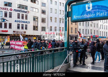 Berlin-Mitte,Rosenthalerplatz.Far  Right demonstration march in city street