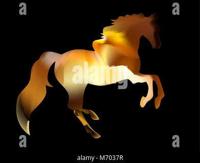 greeting card and icon design. Fiery silhouette of an Arab stallion. The red horse runs on fire. Stock Vector