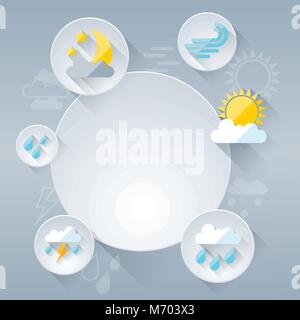 Paper circle banner with weather icons in flat design style Stock Vector