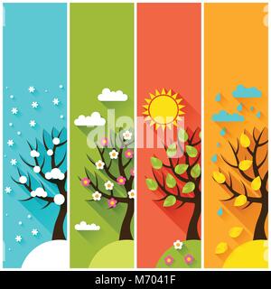 Vertical banners with winter spring summer autumn trees Stock Vector