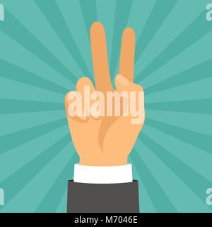 Hand shows victory sign in flat design style Stock Vector