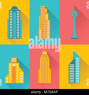 Cityscape icon set of buildings Stock Vector