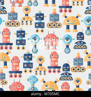 Seamless robots pattern in flat style Stock Vector