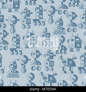 Seamless robots pattern in flat style Stock Vector