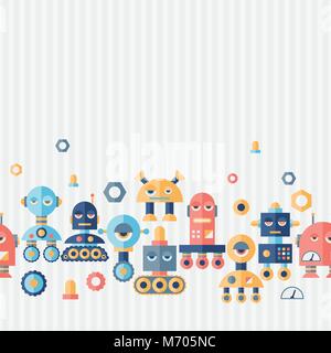 Seamless robots pattern in flat style Stock Vector