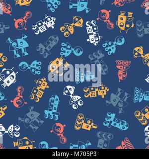 Seamless robots pattern in flat style Stock Vector