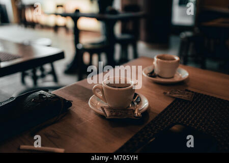 White cup of espresso coffee on background Stock Photo