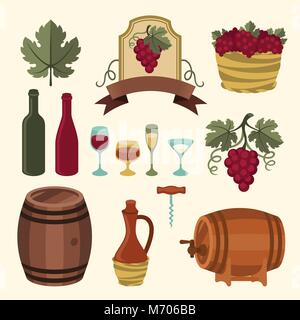Set of wine icons, elements and objects Stock Vector