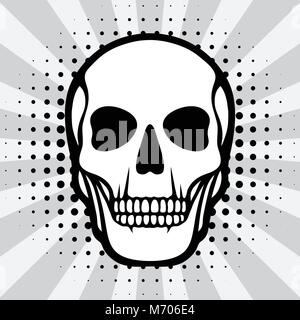 Illustration of skull on pop art background Stock Vector