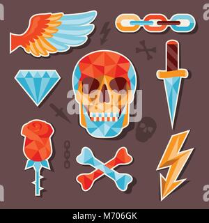 Stickers skull and elements for design Stock Vector