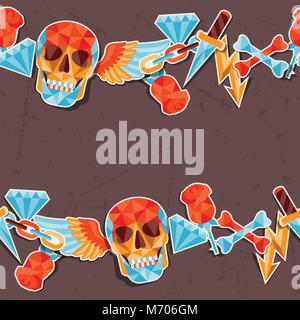 Seamless background with skull and elements Stock Vector