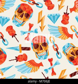 Seamless background with skull and elements Stock Vector