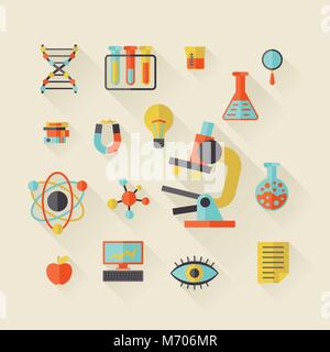 Science icons in flat design style Stock Vector