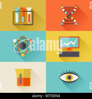 Science icons in flat design style Stock Vector