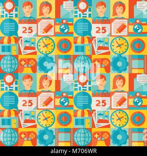 Seamless pattern with web and mobile icons Stock Vector