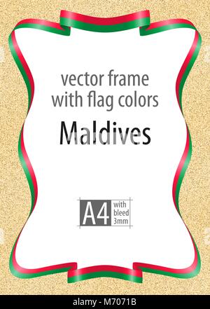 Frame and border of ribbon with the colors of the Maldives flag, template elements for your certificate and diploma. Vector, with bleed three mm. Stock Vector