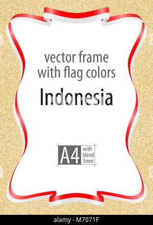 Frame and border of ribbon with the colors of the Indonesia flag, template elements for your certificate and diploma. Vector, with bleed three mm. Stock Vector