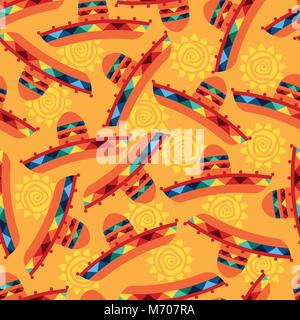 Mexican seamless pattern with sombrero in native style Stock Vector