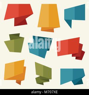 Origami banners and speech bubbles in flat design style Stock Vector