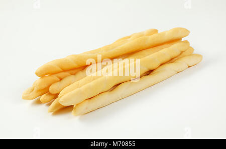 crispy bread sticks on white background Stock Photo