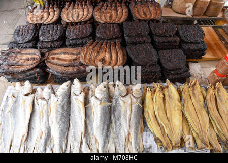 Dry fish at the food market of Battambang on Cambodia Stock Photo