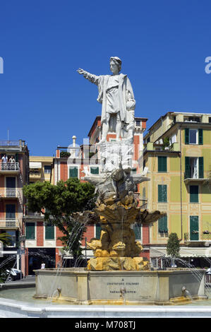 Fountain and statue of Christopher Columbus int Santa Margherita Ligure, Liguria, Italy Stock Photo