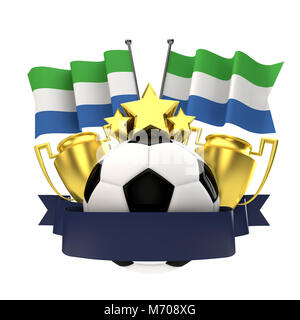 Sierra leone flag football winners emblem with trophy, stars, ball and ribbon. 3D Rendering Stock Photo
