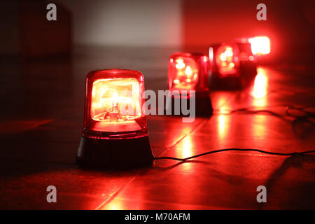 Background with big red flashing alarm lights. Stock Photo