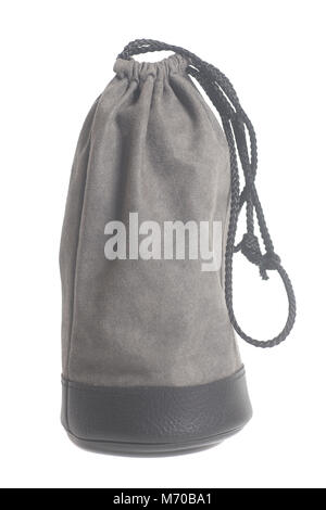 Leather lens bag isolated on white background Stock Photo