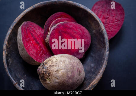 fresh beetroot in rustic wooden bowl still life food  on daylight Stock Photo