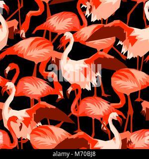 Seamless pattern with flamingo. Tropical bright abstract birds Stock Vector