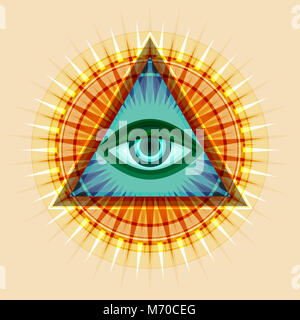 All-Seeing Eye of God (The Eye of Providence | Eye of Omniscience | Luminous Delta | Oculus Dei). Mystical sacral symbol of Illuminati and Freemasonry. Stock Photo