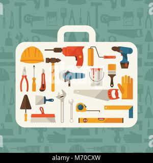 Repair and construction illustration with working tools icons Stock Vector