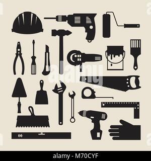 Repair and construction working tools icon set Stock Vector