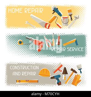 Repair and construction horizontal banners with tools icons Stock Vector