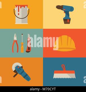 Repair and construction illustration with working tools icons Stock Vector