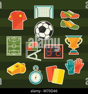 Soccer (football) sticker icon set in flat design style Stock Vector