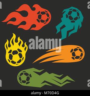 Set of elements fire soccer balls for design Stock Vector