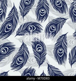 Seamless  pattern with hand drawn feathers peacock Stock Vector