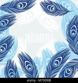 Design background with hand drawn feathers peacock Stock Vector