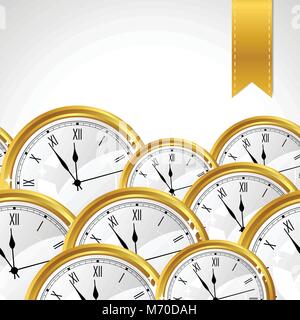 Stylish vector background with gold watches and ribbon Stock Vector