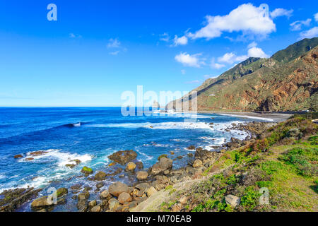 Tenerife,Canary islands,Spain - Benijo beach seen from Roque de las Bodegas in a beautifull afternoon Stock Photo