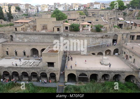 Herculaneum Located in the shadow of Mount Vesuvius, Herculaneum was an ancient Roman town destroyed by volcanic pyrocla Stock Photo