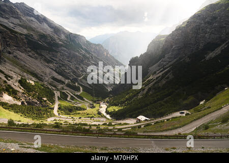 Magnificent view of the Stelvio Pass, a famous mountain pass in northern Italy, which is the highest paved one in the Eastern Alps, and the second highest in the Alps Stock Photo