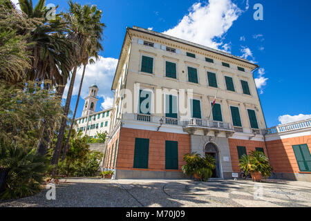 GENOA, (GENOVA), APRIL 28, 2017 - Villa Durazzo- Pallavicini and church, in Genoa Pegli, Italy Stock Photo