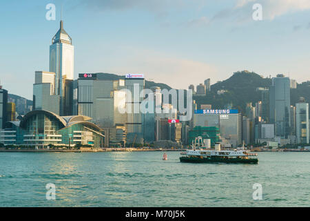 Star Ferry crossing Victoria Harbour towards Causeway Bay, Hong Kong Island, Hong Kong Stock Photo