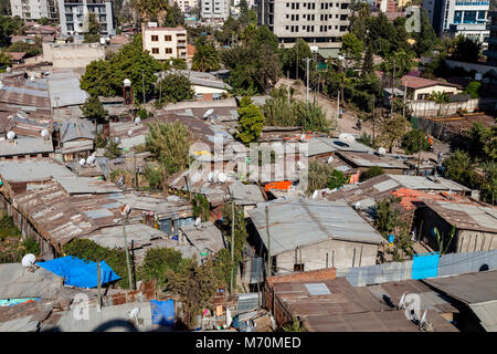 A Slum District Of Addis Ababa, Ethiopia Stock Photo
